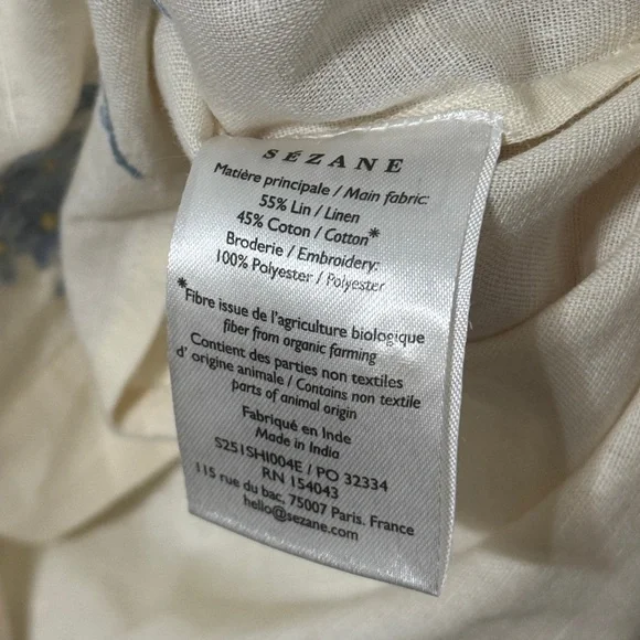 Sezane Floral Linen Embroidered Top Size EU 34 US 2 Ambre Shirt cotton Blue - Picture 11 of 11